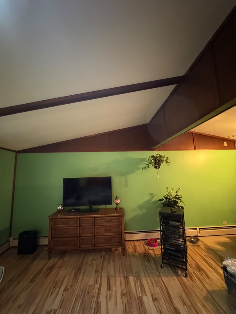 Finished bold accent wall in living room