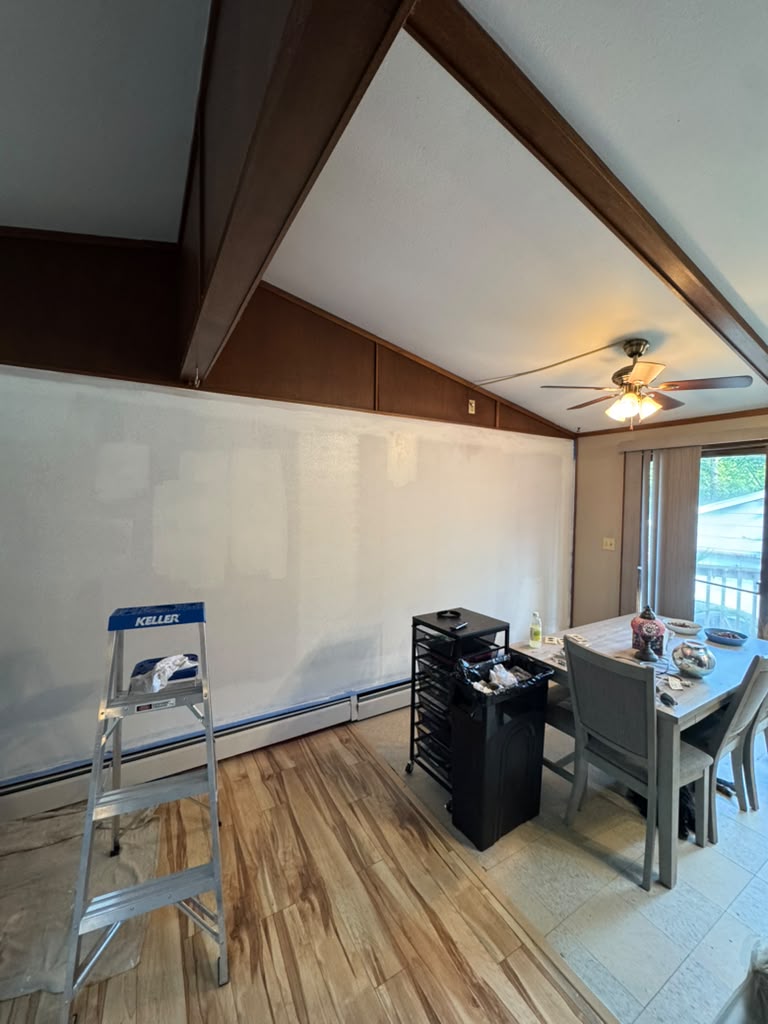 Living room accent wall mid-project