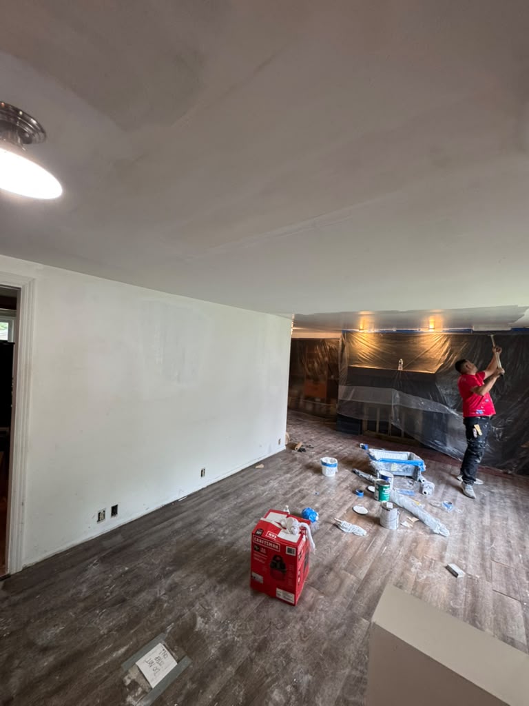 Living room mid-project during interior painting
